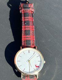 C&B Wrist Watch With Red Flannel Band