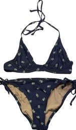 J.Crew, Ladies Bikini, Size M, 34 A, Under Wire Top. Navy Blue With White And Yellow Flowers.