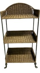 3-Tiered, Metal Framed, Wicker Shelving Rack-16x33x11