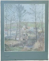 Large Reproduction - Man And A Horse By Stream, Framed And Matted