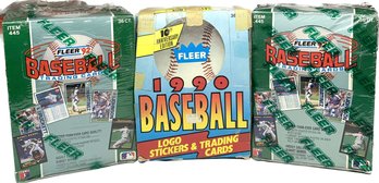 3 BOXES - Fleer 1992 Baseball Cards, Fleer 10th Anniversary 1990 Baseball Logo Stickers And Trading Cards