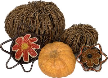 Twisted Twigs Pumpkins, Plastic Orange Pumpkin, Woven Floral Decor Dishes