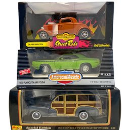 Collectable Model Cars From Maisto And AmericanMuscle (48 Woody, 34 High Tech, 70 Plymouth Cuda)