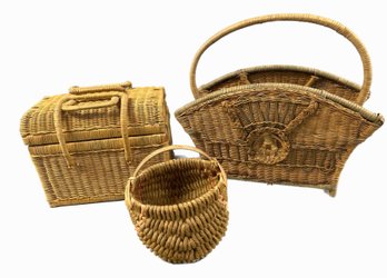 Woven Baskets (largest 14x9x10) And Magazine Rack (19x9x18)