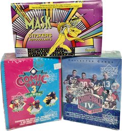 3 BOXES - Comic Ball Cards, Comic Ball 4 Cards, The Mask Animated Series Stickers