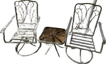 Patio Set Including Two Swivel Chairs And Square Top Table With Sepia Tinted Glass - 18.5Wx19H