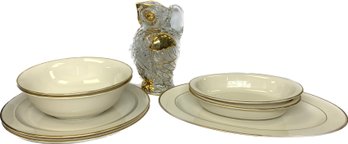 Lenox Mansfield Cream & Gold Colored Tableset, Owl Pitcher Famosa LPW Made In Austria For Neiman-marcus