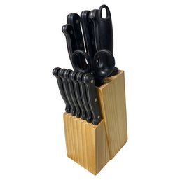 Wooden Block Knife Set (Includes Scissors, Sharpening Rod And More) Set Missing 1 Knife