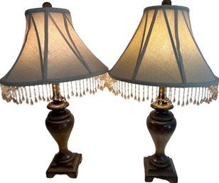 Pair Of Wooden Style Hard Plastic Lamps- 28.5H