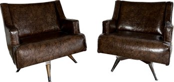 Pair Of Mid Century Brown Accent Chairs-chairs Swivel & Rock. 28Wx28Hx25D