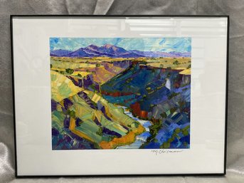 Framed Mountainous Acrylic Print Signed By Artist M. Chrisman-16x12