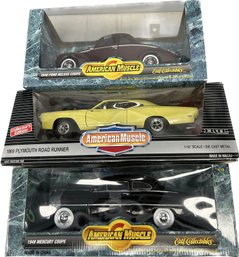 American Muscle Collectors Edition 40 Ford Deluxe Coupe, 49 Mercury Coupe & 69 Plymouth Road Runner- 13x6x7