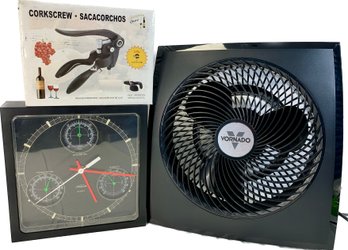 Vornado Fan (15Hx14Lx7W), Sunbeam Humidity Clock, Corkscrew