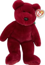 Teddy The Beanie Baby By TY- Limited Edition 1998 Cranberry Colored Bear From The Beanie Buddies Collection