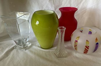 Vases-Red, Green, Candles, Glass