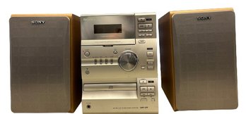 Sony Compact Disk Deck Receiver (11x10x7.5) With Matching Sony Speakers (10.5x10x6), Disc Tray Tends To Open