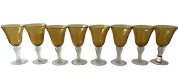 (8) Amber Bubble Glass Goblets - 8'H