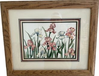 Framed Iris Watercolor Signed By Artist Warden 1995 (20x23.5)-Personalized Written Message On Back