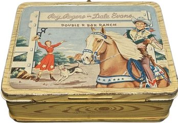 1954 Vintage Lunch Box - Roy Rogers And Dale Evans Double R Bar Ranch Metal Tin