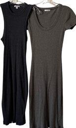 Ladies Designer Knit Dresses, James Perse, Dark Gray, Light Gray, Both Dresses Are Marked Size 0