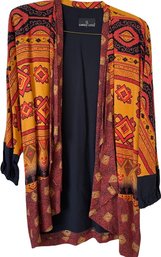 Ladies Long Silky Jacket. Carol Little - Appears To Be Large/extra Large Orange Color Scheme And Black