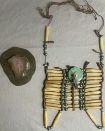 Native American Necklace And Polished Stone And Silver Necklace Medallion And/or Pin.