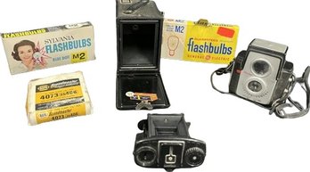 Vintage Brownie Camera And Flashbulbs And Equipment