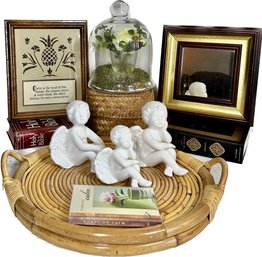 Round Bamboo Tray, Rose Terarrium, Christian Picture & Books, White Ceramic Angel Trio, Square Basket With Lid