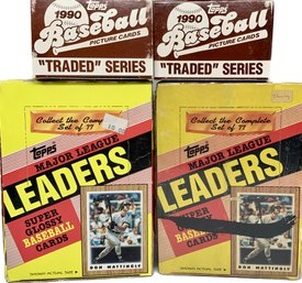 4 BOXES - Topps Major League Leaders Baseball Cards, Topps 1990 Traded Series Baseball Cards
