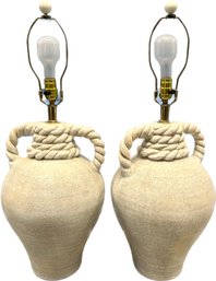 Ceramic Table Lamps With Rope Design Accents(2)-12 Diameter, 31 Tall.  Shade Diameter Is 21