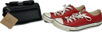 Red Converse Mens Size 6.5 Womens Size 8, Buxton Black Ultimate Wallet