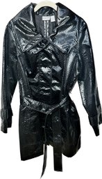 Chicos Size 2 Black Snake Skin Patterned Womens Rain Coat