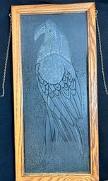 Large Bird Etched Glass Hanging Artwork, 27.5H