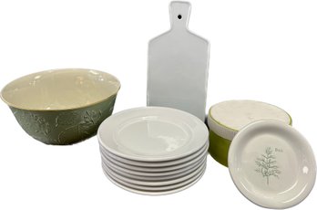 William Sonoma Herb Plates, Green Lenox Mixing Bowl, Cordon Bleu Cheese Plate, And Nancy Calhoun Plates