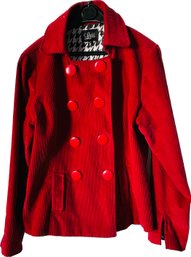 Womans Red Corduroy Double Breasted Jacket, Made By LUII, No Size. Appears To Be Small Or Medium