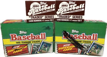 4 BOXES - Topps 1990 Traded Series Baseball Cards And Topps 1990 Yearbook Stickers And Baseball Cards