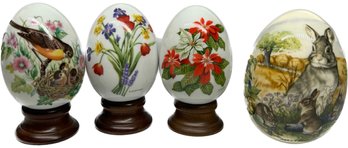 Collectible Handcrafted Avon Winters Treasure Poinsettia Porcelain Egg, 4 Pcs, 9'