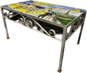Carousel Tile And Metal Painted Patio Table, 31x19x17.5H