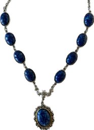 Stunning Pendant Necklace In Color Blue Marble -  13'