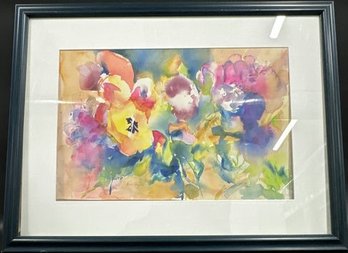 Framed Flower Watercolor Painting Signed By Anita Winter 31x23in