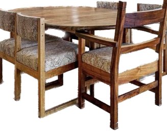 Koa Wood Dining Room Table And Chairs, Has Leaves For Center - 6 Seaters