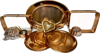 Collection Of Copper Kitchen Items Including Copper Cake Molds, Copper Measuring Cups, Copper Platters, & More