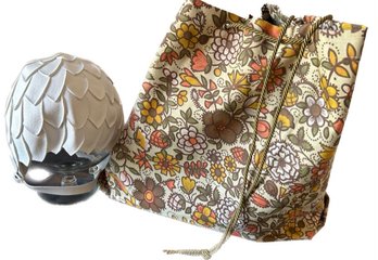 Vintage Cream-Colored Swim Cap With Chin Strap & Floral Designed Cinch Bag!