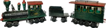 Green And Red Wood Train Set, Movable Wheels