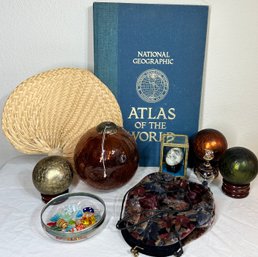 National Geographic Large Atlas Of The World, Asian Painted Egg In Glass Container, More Vintage Items