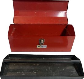 Red Metal Tool Case With Latch & One Removable Compartment 21x8.5x8.5