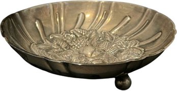 SKirk & Son Sterling Silver Footed Bowl With Fruit And Floral Design In The Middle - 6'L, 5.6g