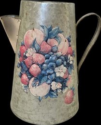 Metal Pitcher With Flowers Design - 11' Height