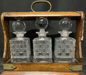 Vintage Tantalus Decanter Rack With Three Fitted Cut-Glass Decanters 13.5Lx5.5Wx12.5H