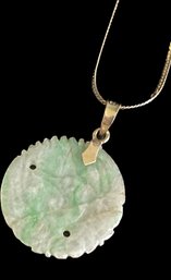 Jade Pendant On 14 Karat Gold Chain. Made In Italy. 1.79 G Total.